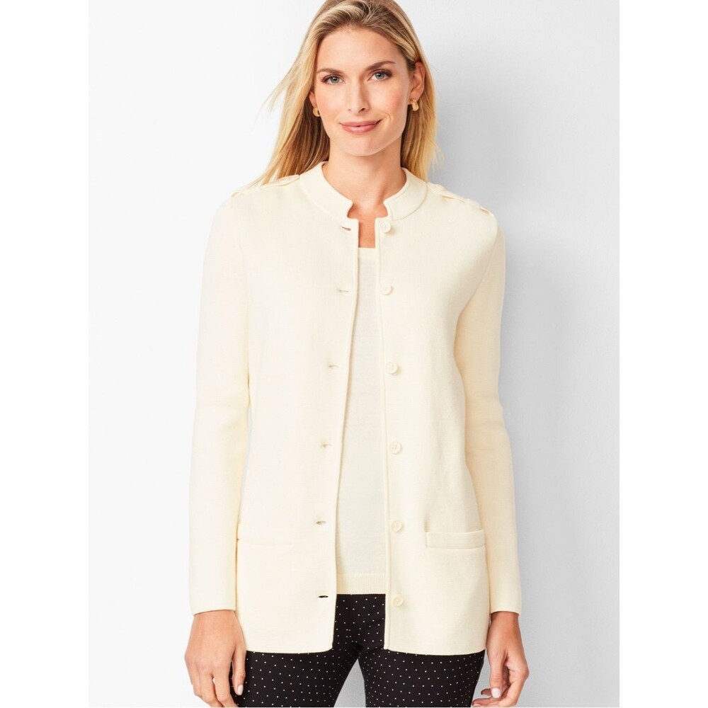 Talbots MILITARY-INSPIRED SWEATER JACKET Cream Button-Front Knit Blazer Women 2X